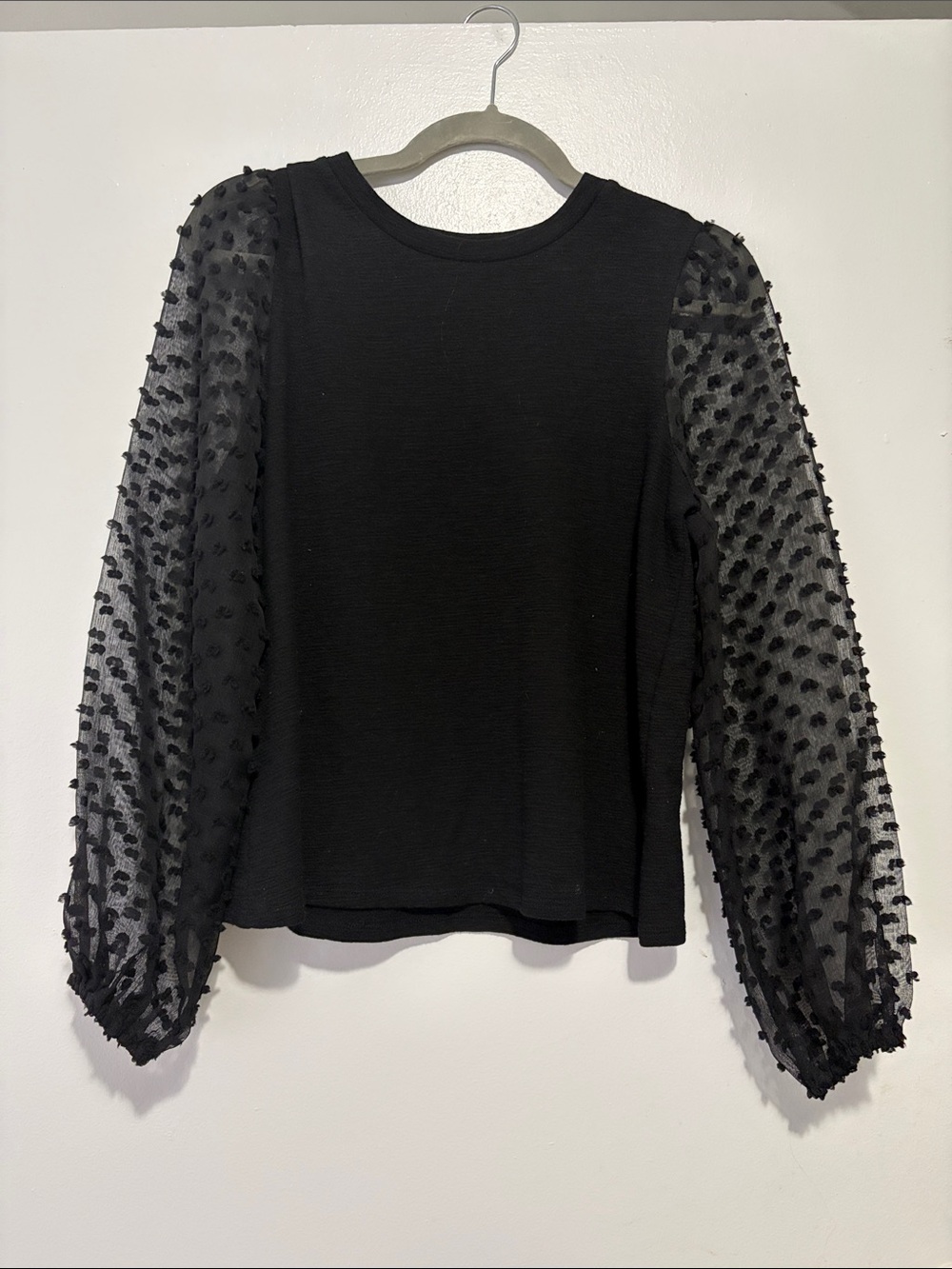 Anthropologie Black Puff Dot Long-Sleeve Top
